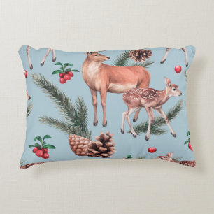 animal sketch pattern with deer pine cones and twi accent pillow
