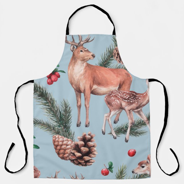 animal sketch pattern with deer pine cones and twi apron (Front)
