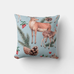 animal sketch pattern with deer pine cones and twi throw pillow