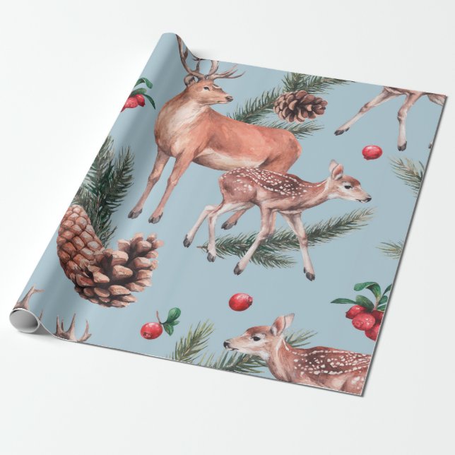 animal sketch pattern with deer pine cones and twi wrapping paper (Unrolled)