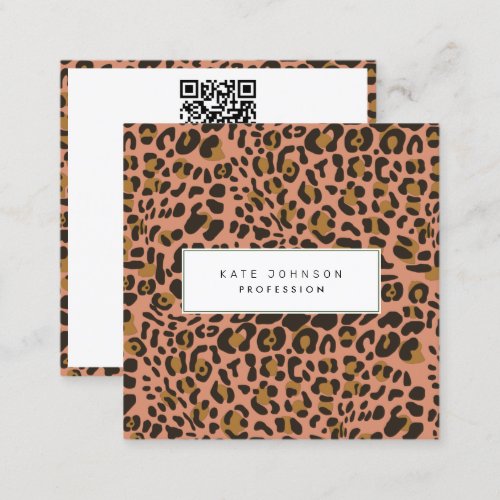 Animal Skin Leopard Print Pattern Orange QR Code  Square Business Card