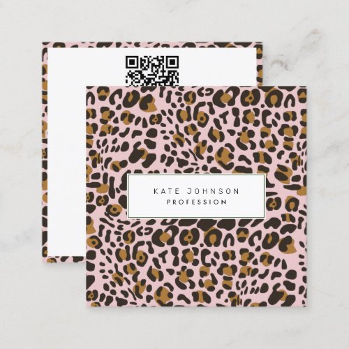 Animal Skin Leopard Print Pattern Pink QR Code  Square Business Card