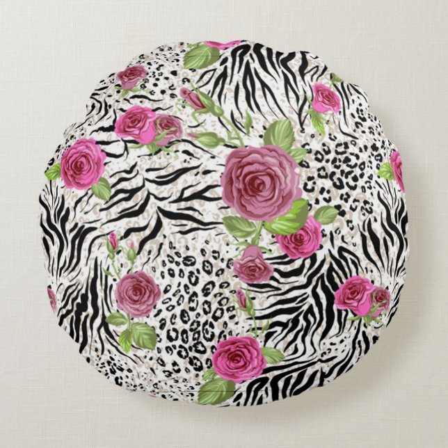 Animal Skin Print And Roses Round Pillow (Front)