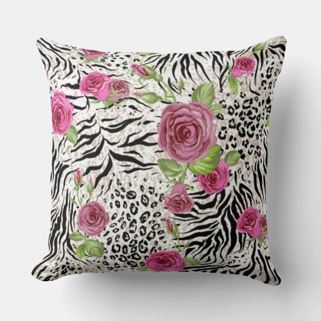 Animal Skin Print And Roses Throw Pillow (Front)