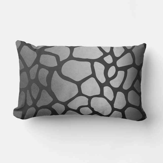 Animal Skin Silver Black Giraffe Safari Skin Lumbar Pillow (Front)