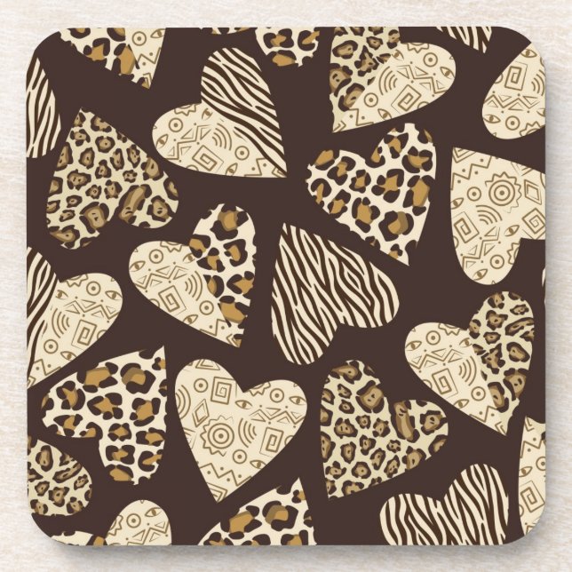 Animal skin with hearts beverage coaster (Front)