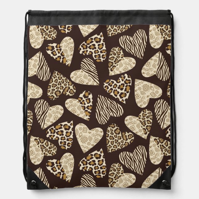 Animal skin with hearts drawstring bag (Front)