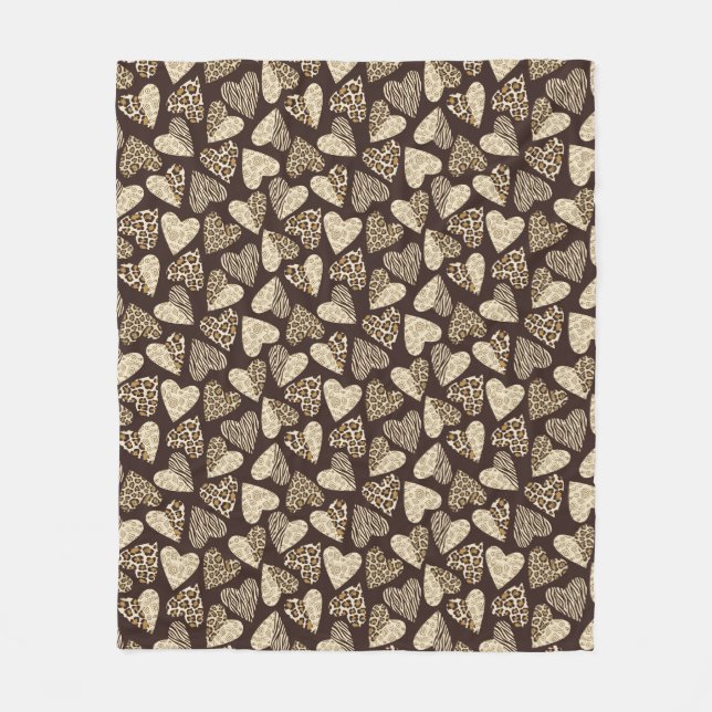 Animal skin with hearts fleece blanket (Front)