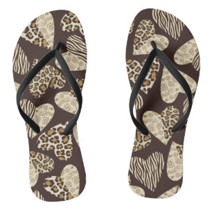 Animal skin with hearts flip flops