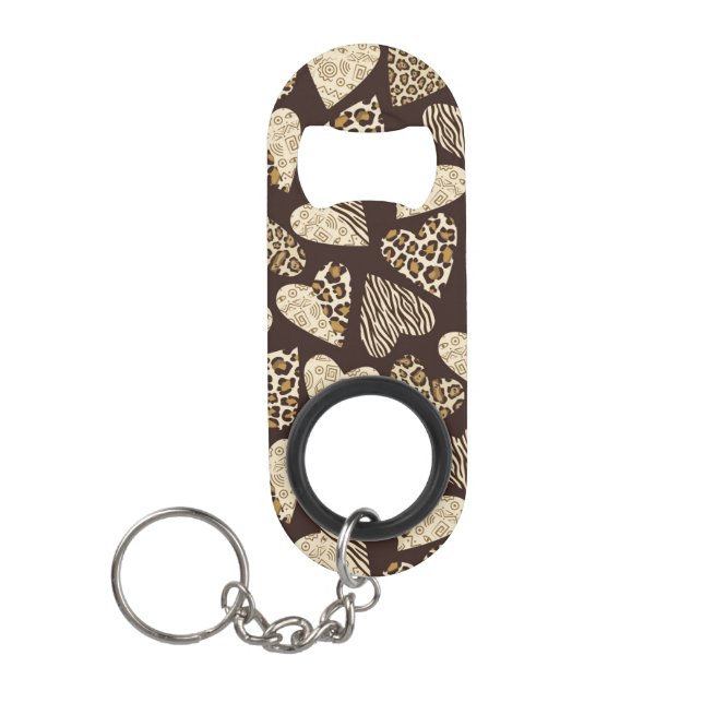Animal skin with hearts keychain bottle opener (Front)
