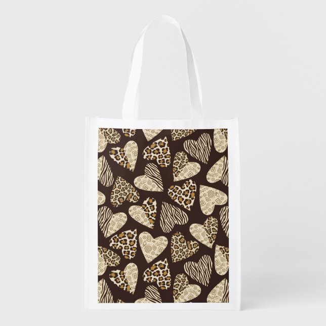 Animal skin with hearts reusable grocery bag (Front)