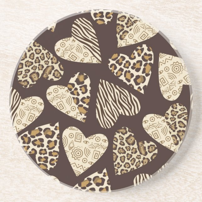 Animal skin with hearts sandstone coaster (Front)