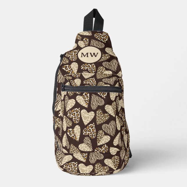 Animal skin with hearts sling bag (Front)