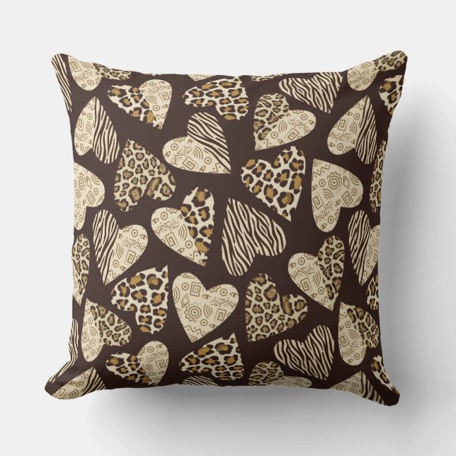 Animal skin with hearts throw pillow (Front)