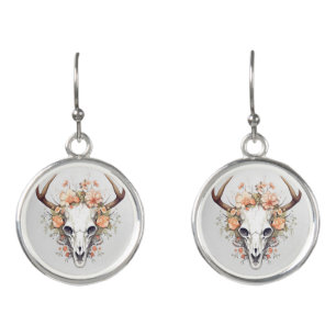 Animal Skull Delicate Flowers Earrings