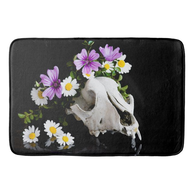 Animal skull with a wreath of wild flower bath mat (Front)