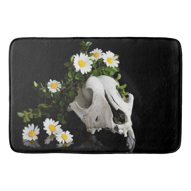 Animal skull with a wreath of wild flower bath mat (Front)