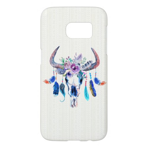 Animal Skull With Purple Feather And Flowers Samsung Galaxy S7 Case