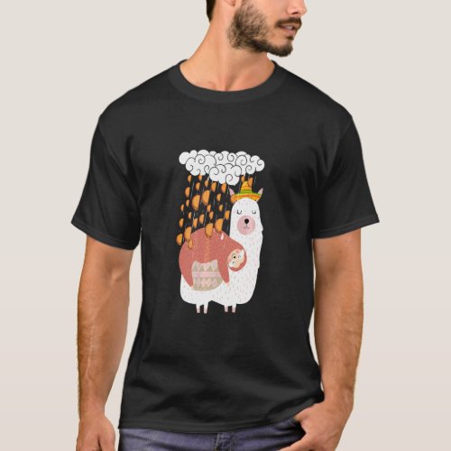 Animal Sloth Riding Llama Raining Taco Cinco De Ma T_Shirt