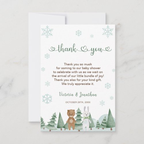 Animal snowflake Winter Baby Shower Thank You Card