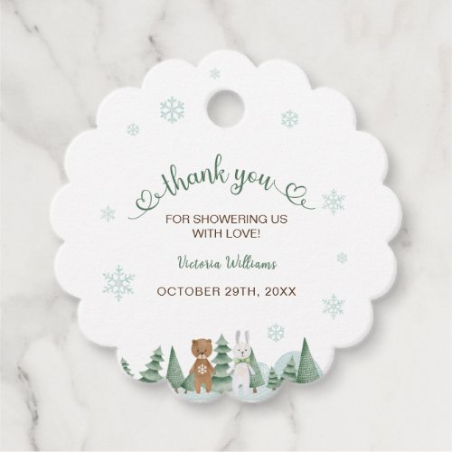 Animal snowflake Winter Baby Shower Thank You Card Favor Tags