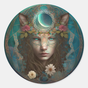 Animal Spirit Mystical Fantasy Art Classic Round Sticker