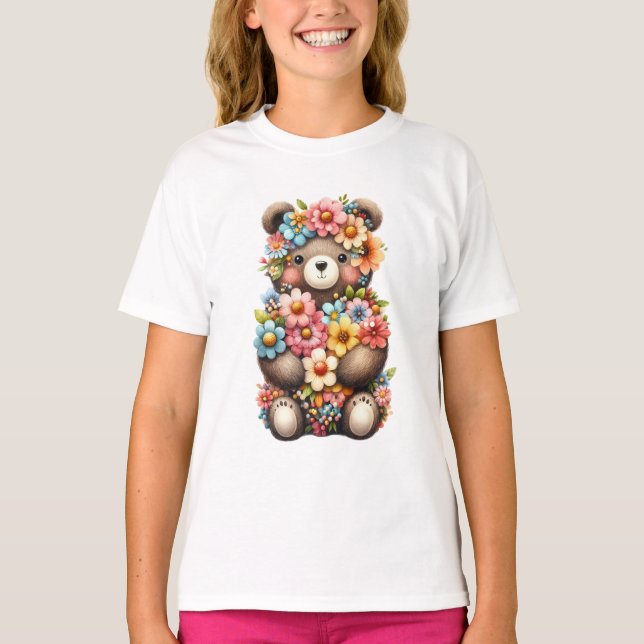 Animal Spring Flower Little Bear Cute Bear T-Shirt (Front)