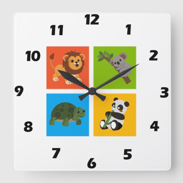 Animal Squares Color Collection Wall Clock (Front)