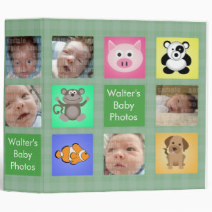 Animal Squares Green Baby Photo Album -Customize! 3 Ring Binder