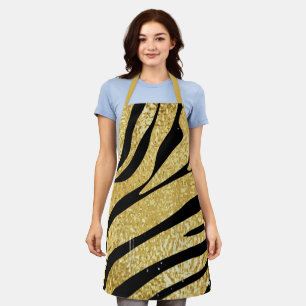 Animal Stripes Pattern, Tiger Black & Gold Glitter Apron