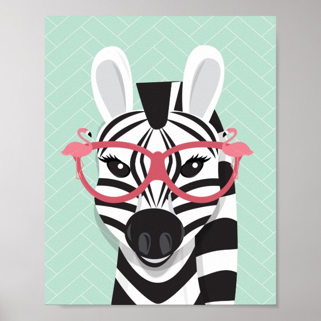 Animal Sunglasses Black White Zebra Pink Flamingo Poster (Front)