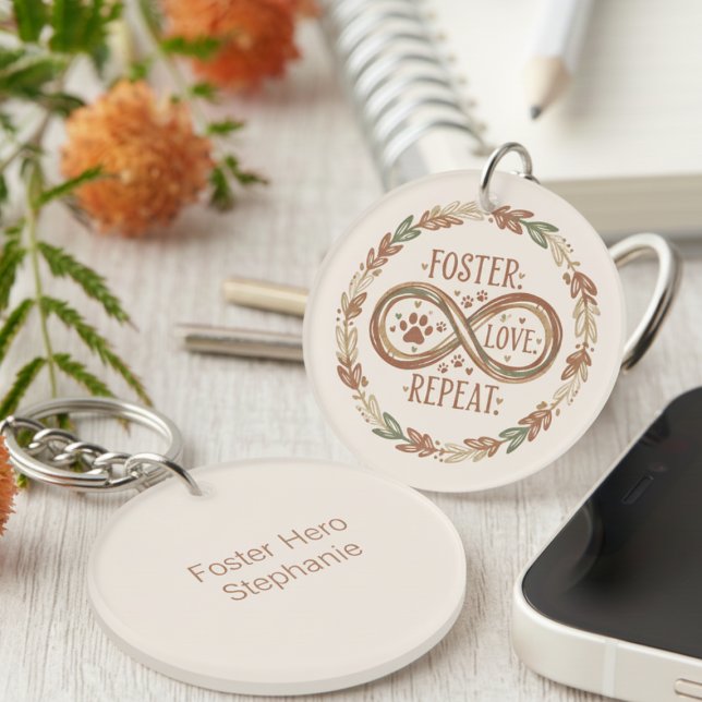 Animal Supporter Rustic Foster Love Repeat Keychain (Personalized animal foster supporter keychain)