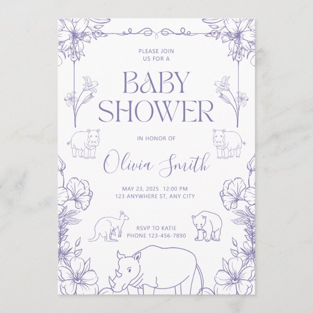 Animal Themed Baby Shower Invitation Baby Boy Girl (Front)