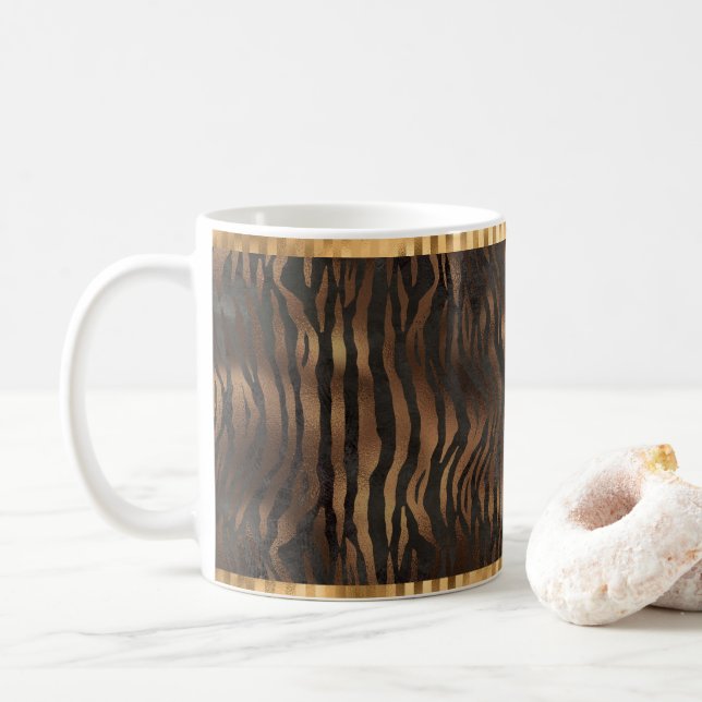 Animal Tiger Print Gold Elegant Metallic Glam Coffee Mug (With Donut)