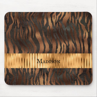 Animal Tiger Print Gold Name Elegant Metallic Mouse Pad
