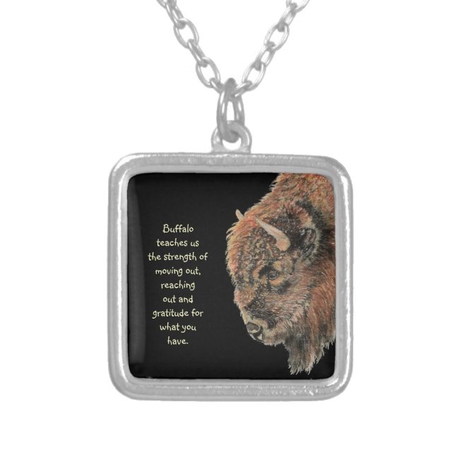Animal Totem Spiritual, Bison, Buffalo Inspiration Silver Plated Necklace (Front)
