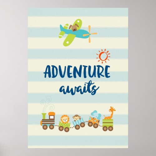 Animal Toy Train and Airplane Adventure Awaits Poster