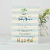 Animal Toy Train and Airplane Baby Boy Shower Invitation (Standing Front)