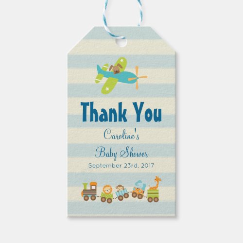 Animal Toy Train and Airplane Baby Shower Thanks Gift Tags