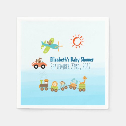 Animal Toy Train and Airplane Boy Baby Shower Napkins