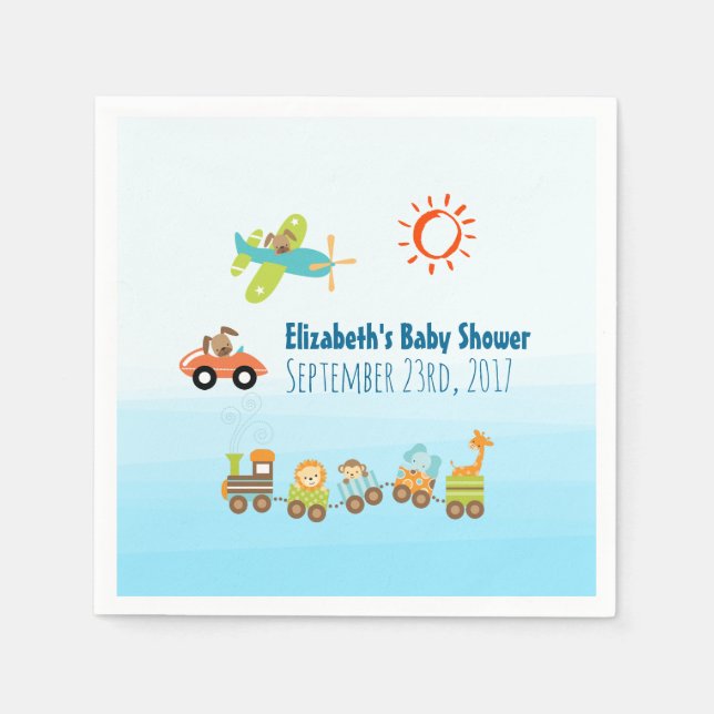 Animal Toy Train and Airplane Boy Baby Shower Napkins (Front)