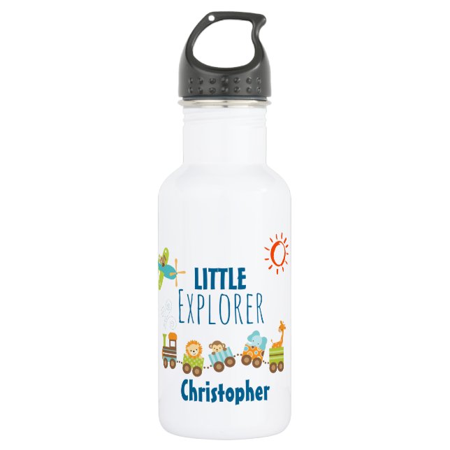 Animal Toy Train and Airplane Little Explorer Water Bottle (Front)