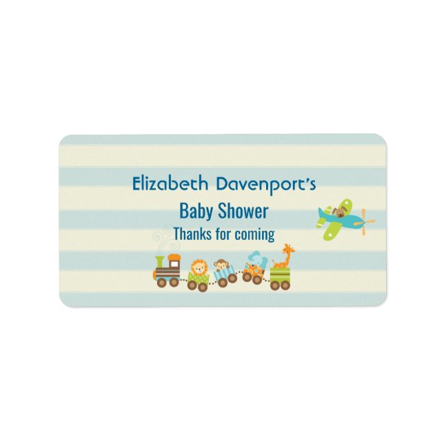 Animal Toy Train and Airplane on Stripes Label (Front)