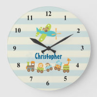 Animal Toy Train and Airplane on Stripes