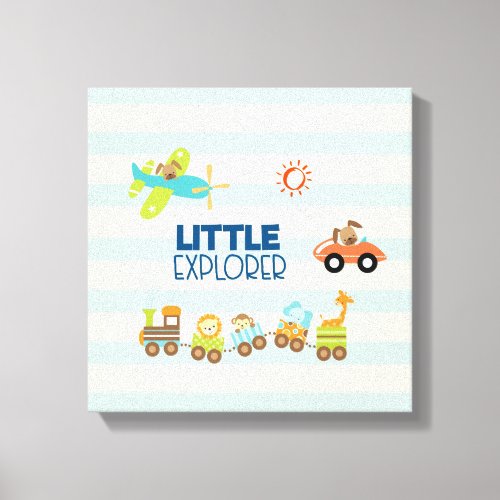 Animal Toy Train Car and Airplane Little Explorer Canvas Print