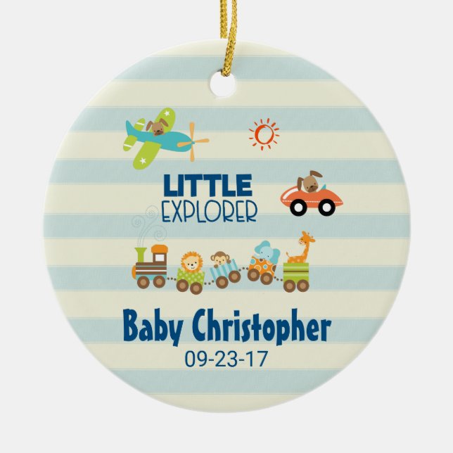 Animal Toy Train Car and Airplane Little Explorer Ceramic Ornament (Front)
