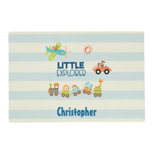 Animal Toy Train Car and Airplane Little Explorer Placemat