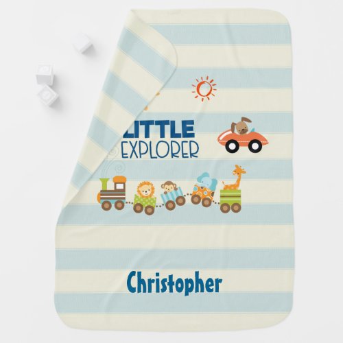 Animal Toy Train Car and Airplane Little Explorer Swaddle Blanket