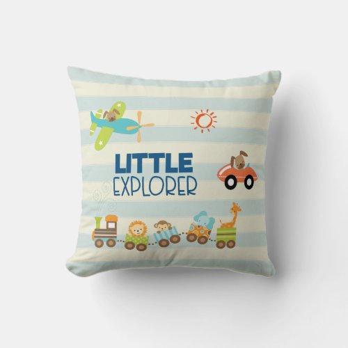 Animal Toy Train Car and Airplane Little Explorer Throw Pillow