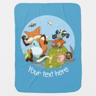 Animal Track Stars Custom Text Fox & Badger Design Baby Blanket